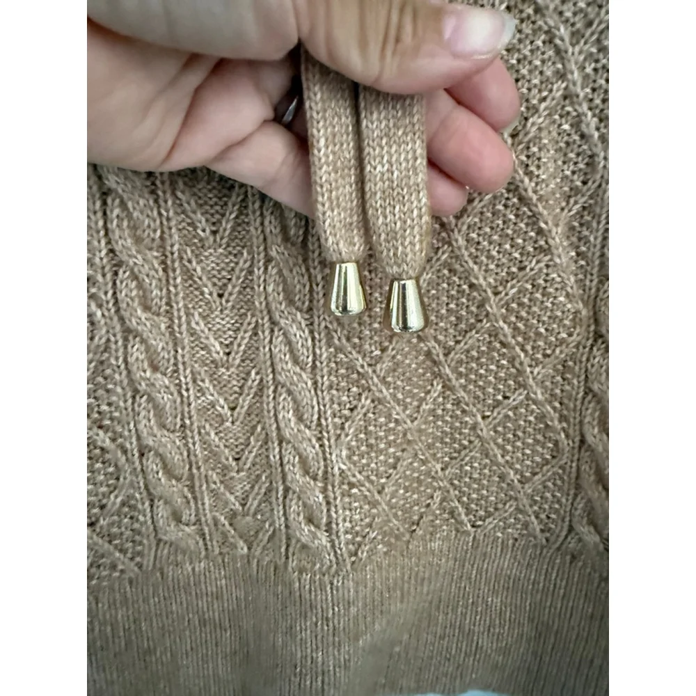 Women's Ann Taylor Brown Cable Knit Hoodie Sweater XXL